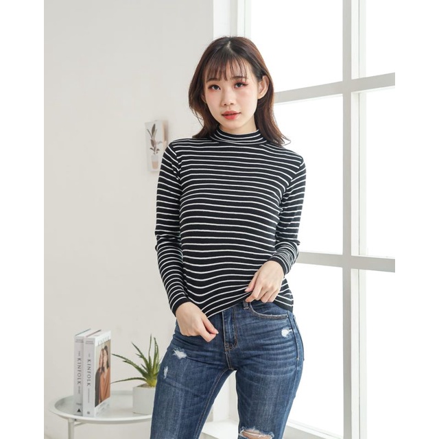 Lany Turtleneck Sweater Soft Knit Import - Atasan Rajut Salur Kerah Tinggi - Blouse Korea TM (J117)