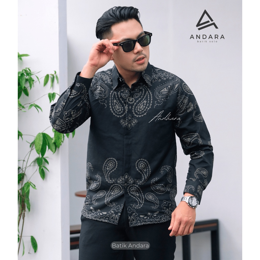 KANIEGARA Baju Batik pria Lengan Panjang Modern slimfit Kasual Jagu Biru Best Seller Rekomendet Katun Solo Sragenanl Terlaris SlimFit