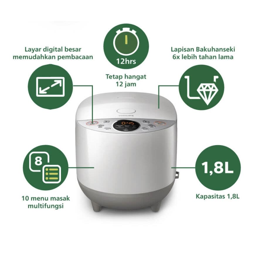 Philips Digital Rice Cooker 1.8 L HD4515/30 GREY (New2021) Panci Marble &amp; Menu Nasi Goreng