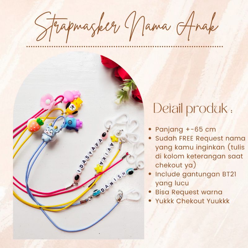 tali masker anak | konektor masker anak custom nama | konektor masker nama anak |  Strap Mask Rantai