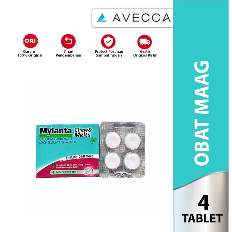 MYLANTA CHEW & MELTS RASA MINT 4 TABLET / OBAT MAAG /ASAM LAMBUNG