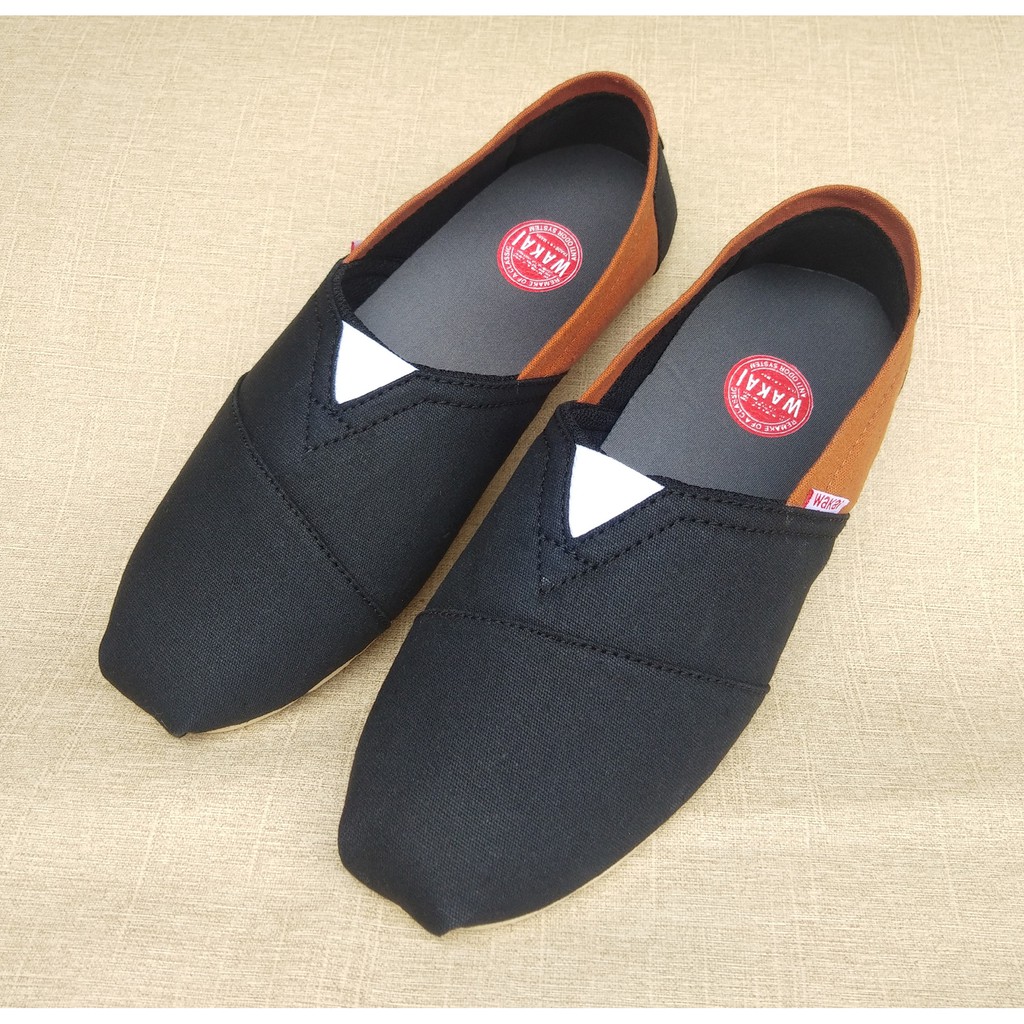 Sepatu slip on pria dan wanita wakei hitam tan.sepatu santai.sepatu kasual.sepatu hijabers