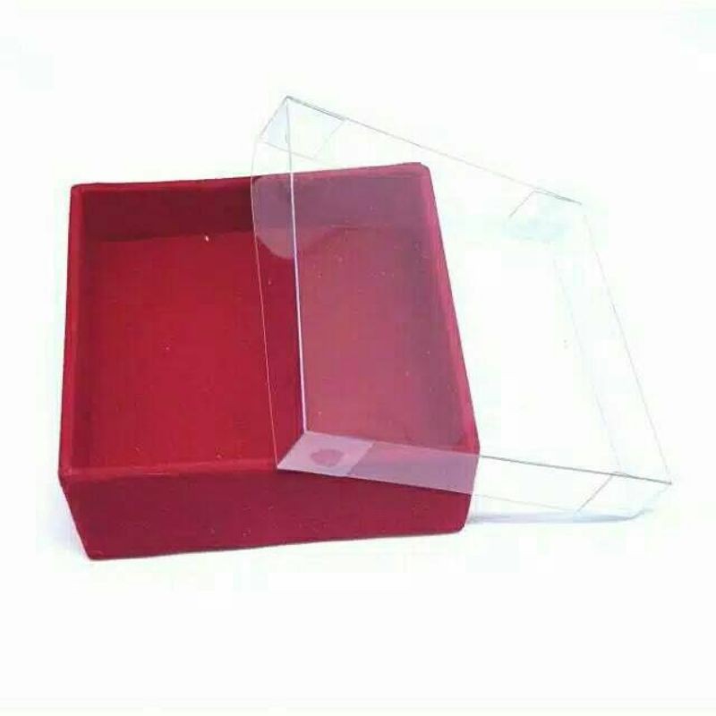 kotak box aksesoris 4x4 5x5 6x6 7x7 8x8  bludru atau hardbox kemasan gelang perhiasan bludru tutup mika