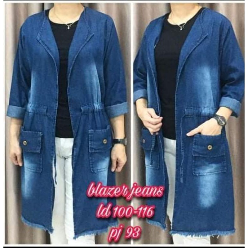 jaket blezer jins lembut pengikat ukuran m l xl cocok outer modis