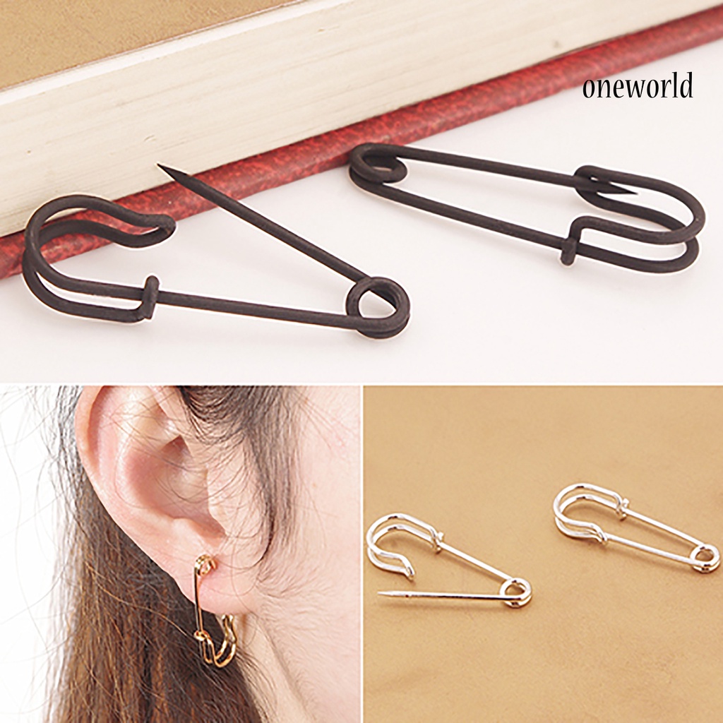 OW@ 1 Pair Women Fashion Creative Copper Clip Type Safety Pin Ear Studs Earrings Jewelry