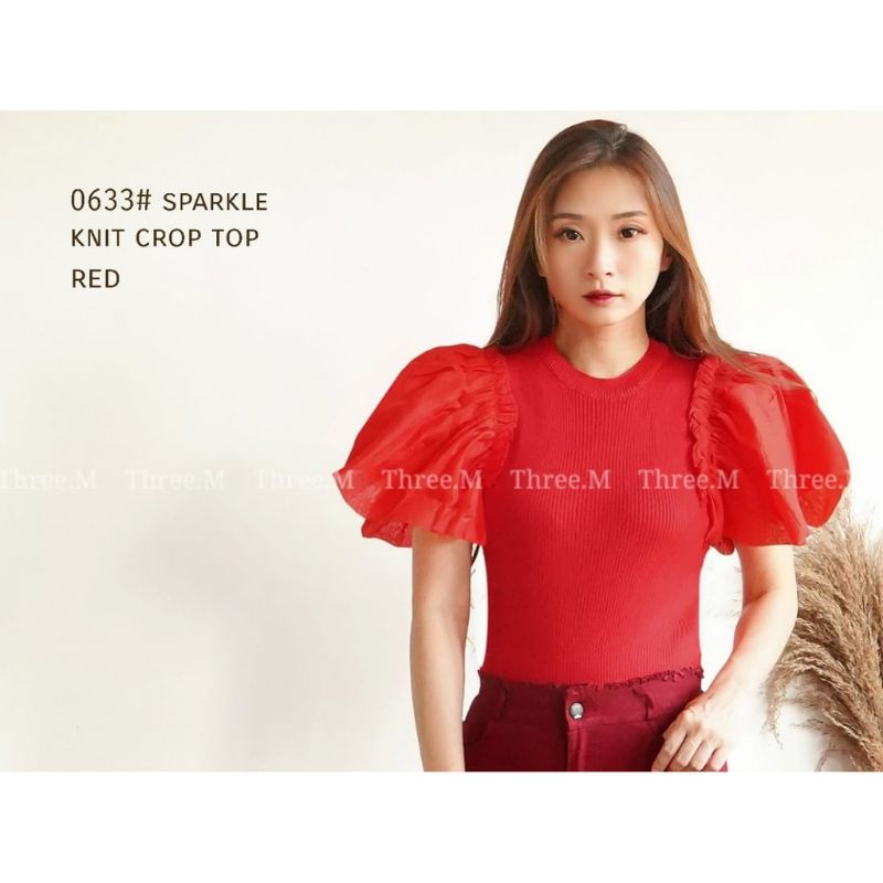 MDLV ~ 0633 Pdk Sparkle Top Knit Sparkle Top Atasan Rajut Combi Organza Blouse Rajut Blouse Import Blouse Rajut Best Seller Atasan Rajut Fashion Import