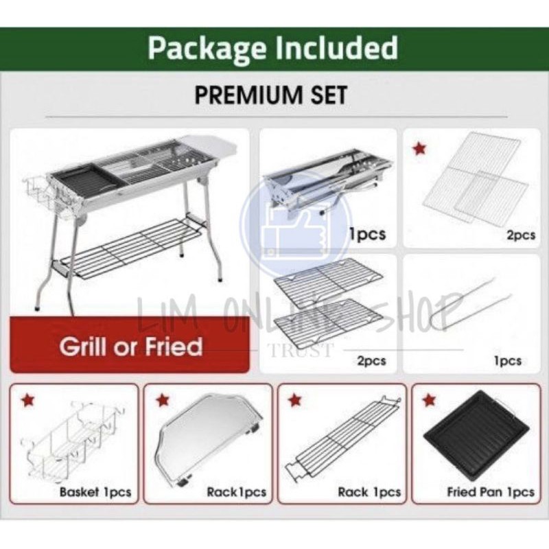 Alat Panggangan Pemanggang Bakar BBQ BARBEQUE Grill Portable Stainless Steel Besar Kualitas Premium