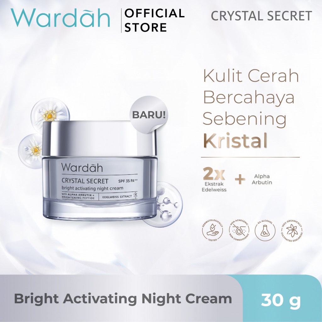 WARDAH CRYSTAL SECRET NIGHT CREAM 30 g (BESAR)/CREAM MALAM/WARDAH(kemasan baru White secret