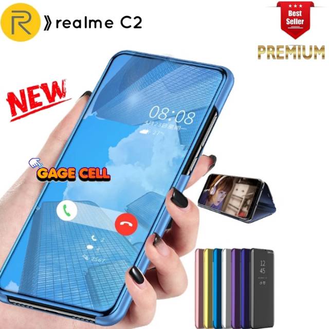 FLIP CASE MIRROR 360 REALME C2 STANDING CASE-HARDCASE FLIP COVER REALME C2 LIPAT CERMIN PREMIUM