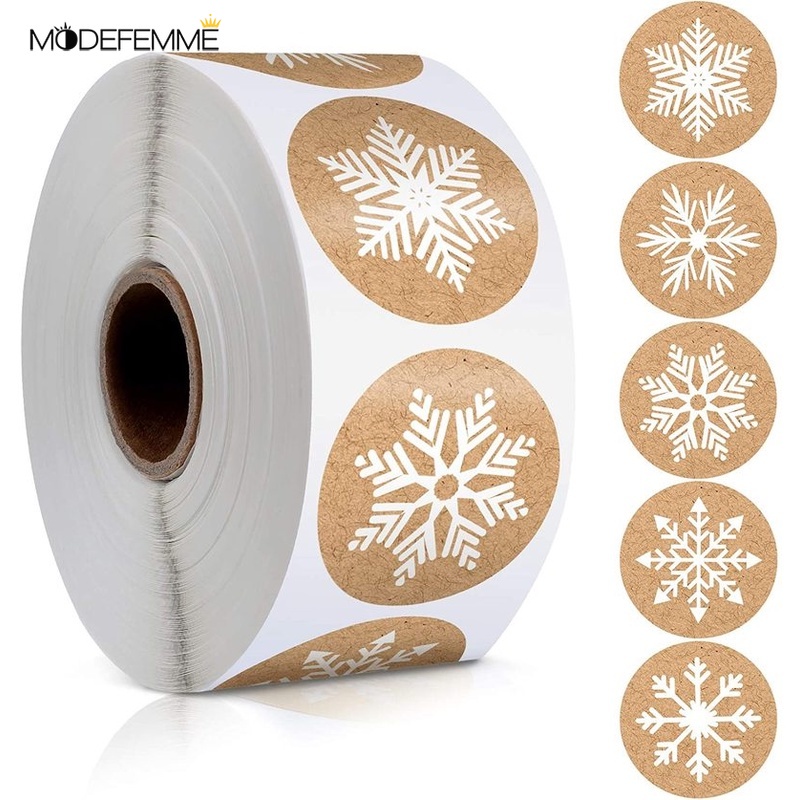 500pcs/roll Snowflake Kraft Sticker  For Merry Christmas Cards，Gift Boxes，Envelope，Package