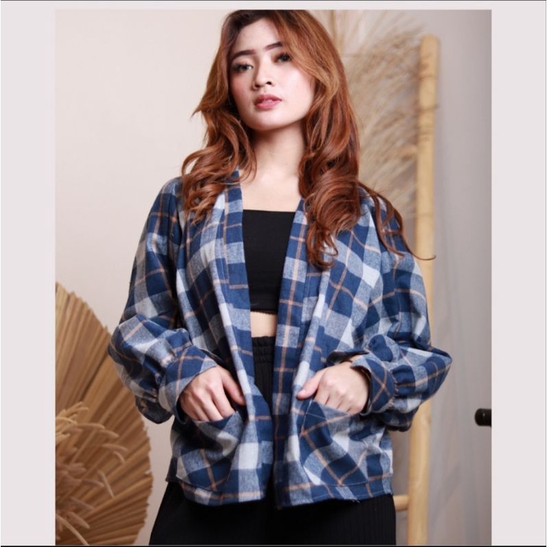 Baju Wanita Cardigan Outer Flanel Batwing