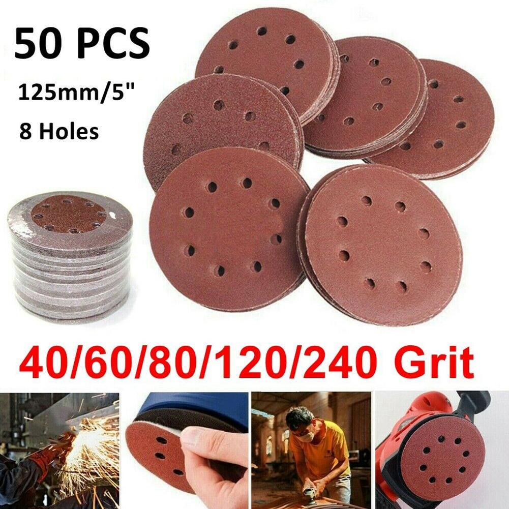 50pcs Set 5 Inch 8 Hole Orbital Sand Sanding Disc Paper Sandpaper Pads Sander Disc Abrasive Polishing Tools Shopee Indonesia
