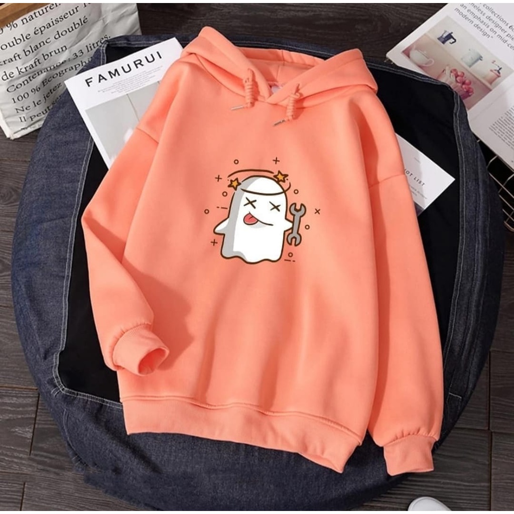 HOODIE WANITA TIRED CUTE GHOST - ATASAN HALUS TEBAL - ATASAN LUCU PREMIUM