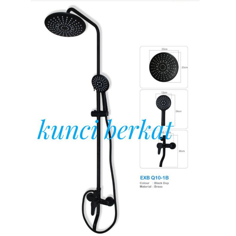 Shower Colom Hitam Bulat 3 in 1/Panas Dingin/Pipa Bulat/Black