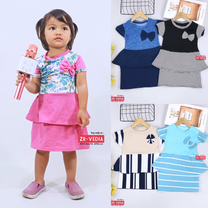 Dress Viona Lengan 1-4 Tahun / Dres Anak Perempuan Motif Lengan Pendek Baju Fashion Kids Pesta Adem