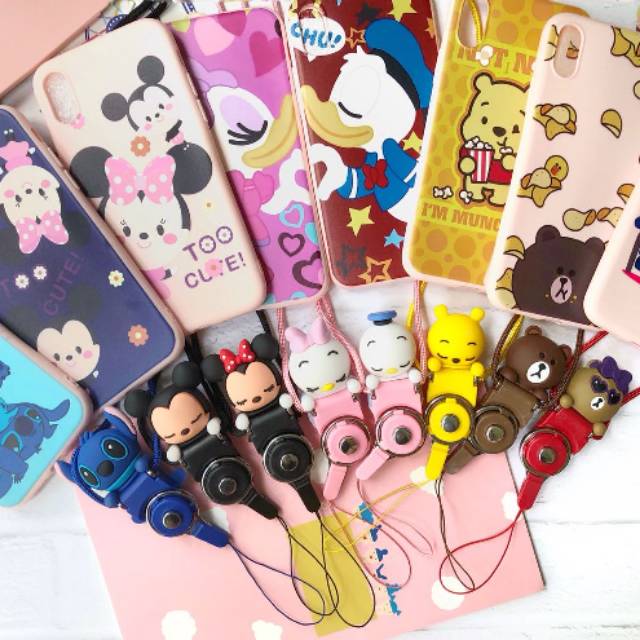 CASE TALI KARAKTER OPPO F7 SOFT CASE CASING KARTUN FREE GANTUNGAN OPPO F7 PRO