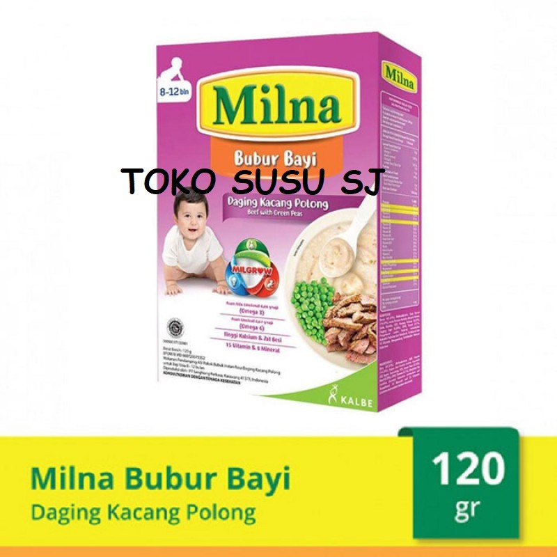 MILNA BUBUR 8 + 120 GR/120gr/8+/8 bulan/salmon cah bayam/sup ayam jagung/daging kacang polong/hati ayam brokoli