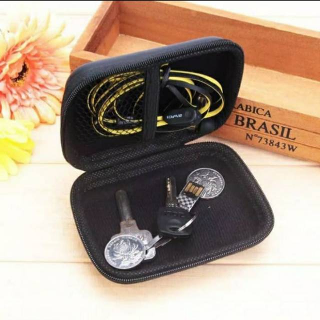 Traveling pouch dompet headset kabel charger dompet coin hitam