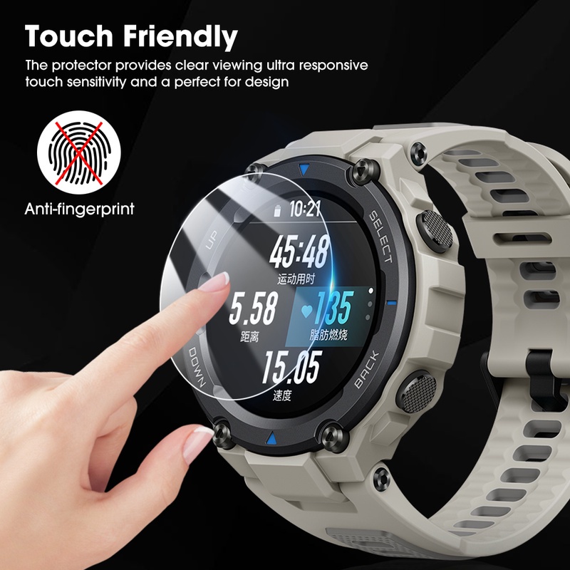 Pelindung Layar Tempered Glass Full Cover Anti Gores / Ledakan Sensitivitas Tinggi Untuk Huami Amazfit T-Rex / T-Rex Pro