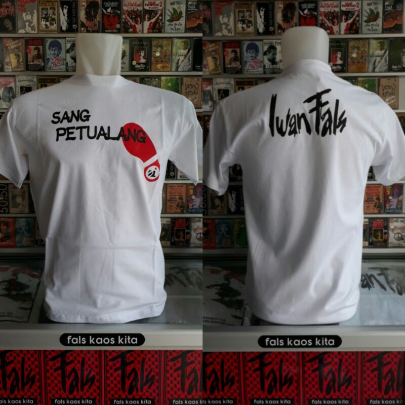 kaos iwan fals sang petualang putih bahan katun tanpa jahitan samping