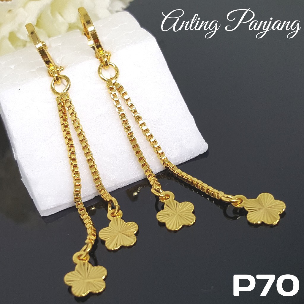 P070 - Anting Jurai Panjang Model Korea Dewasa Set Perhiasan Xuping Lapis Emas