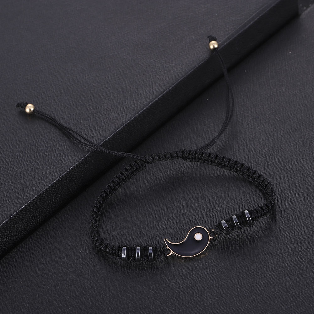 2pcs Gelang Tali Kepang Handmade Bahan Alloy Warna Hitam + Putih