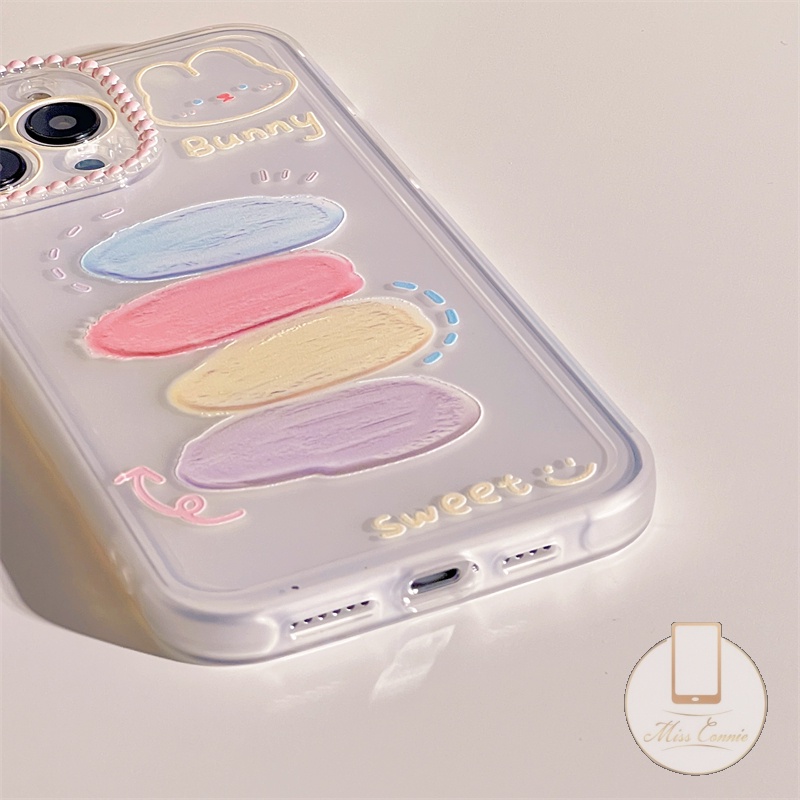 IPHONE Case Kompatibel Untuk Iphone11 7Plus 8Plus XR 13 12 14 Pro Max 6 6S 78 Plus XS Max X 11Pro Max SE 2020 12Pro Max 13Pro Max Transparan Lukisan Minyak Kelinci Lucu Soft TPU Case