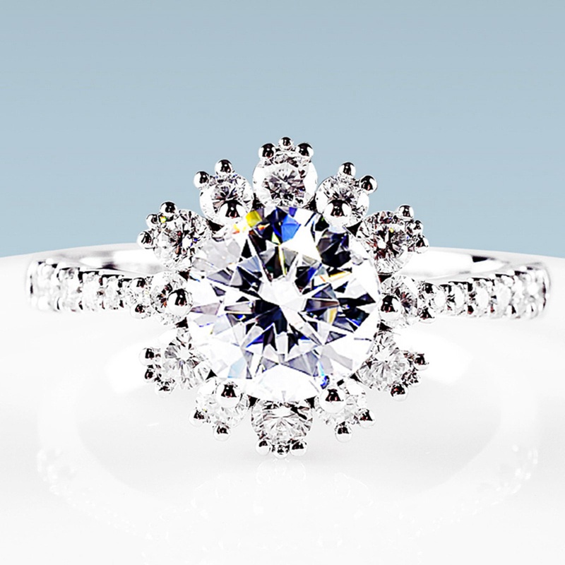 Fancyqube Perhiasan Cincin Kristal Zircon Bentuk Bunga Snowflake Untuk Wanita