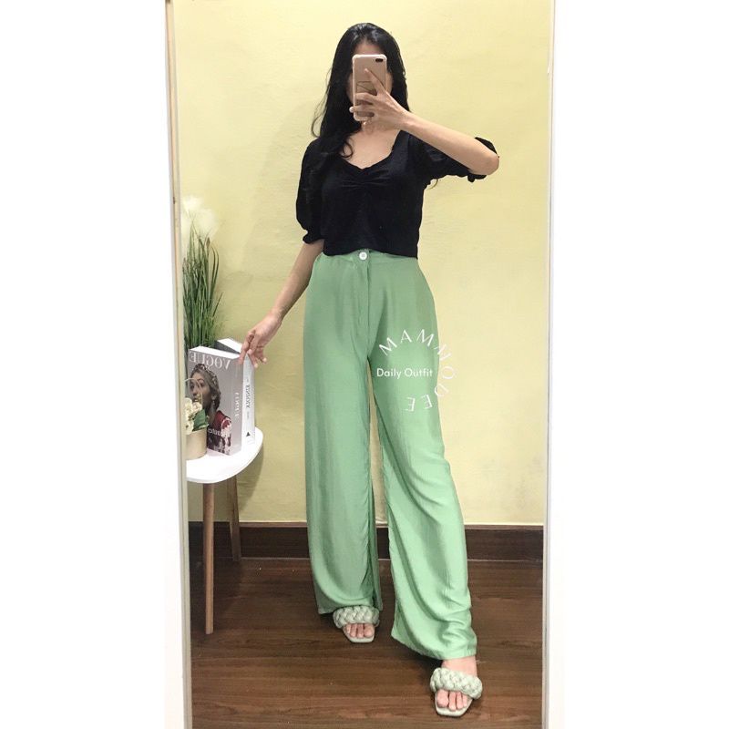 [BISA COD] SETELAN MINT KULOT RAYON & CARDI CROP