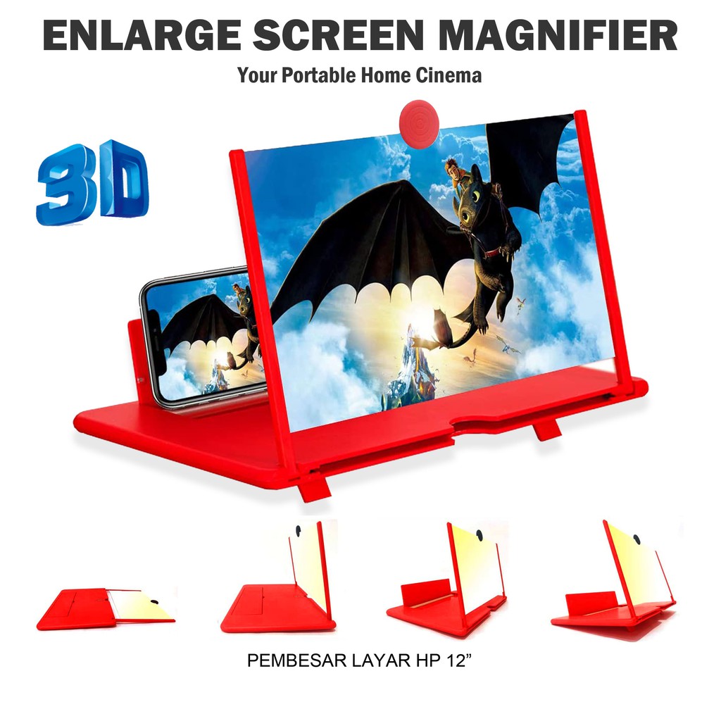 Kaca Pembesar Layar Smartphone 3D HD Ukuran 12 Inch Pembesar Layar HP