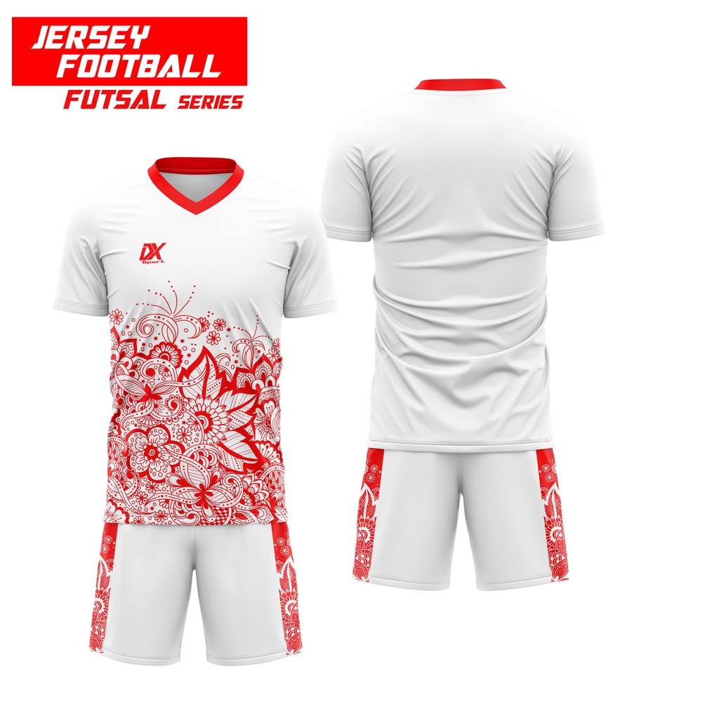 BAJU JERSEY BOLA FUTSAL DX BATIK RED FULLPRINTING ONE SET PREMIUM