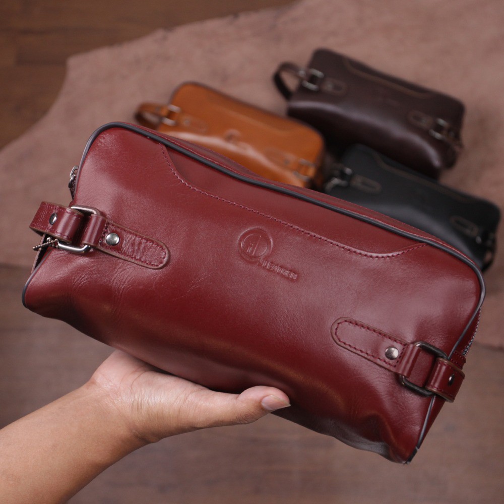 TAS POUCH KULIT ASLI WARNA MAROON