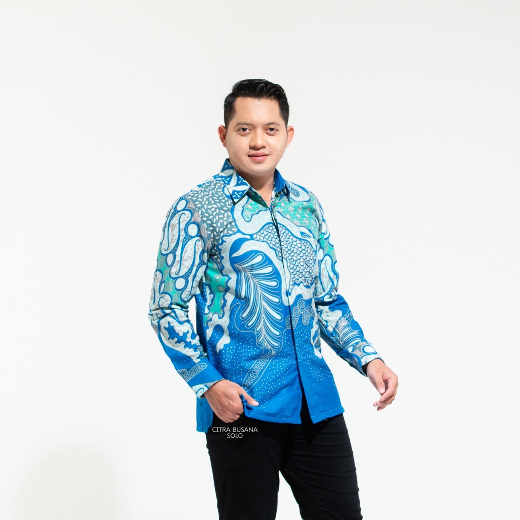 TRIDARMA BIRU Kemeja Batik Pria Full Furing Bahan Katun Primisima