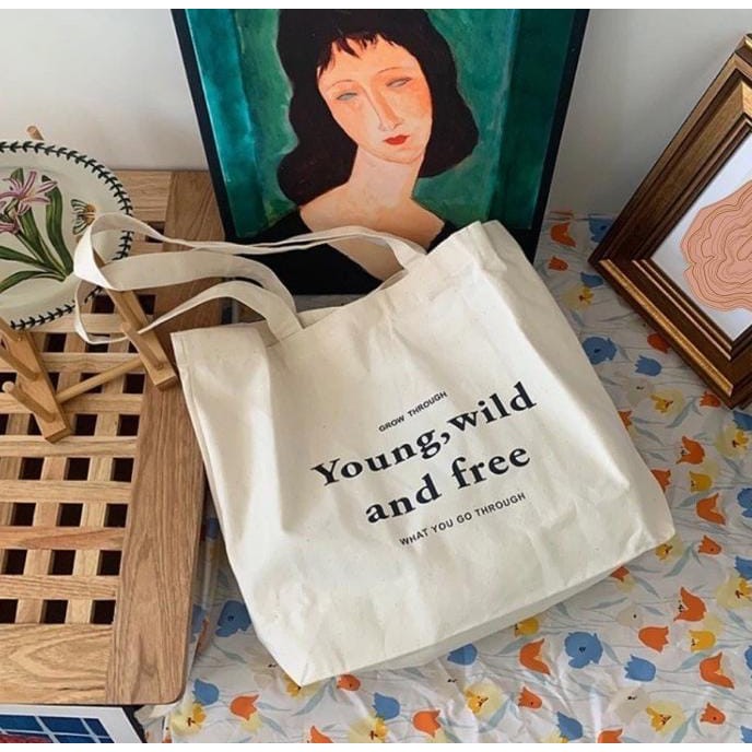 Totebag Quotes Young Wild | Cirebon Cloth | Totebag Kanvas