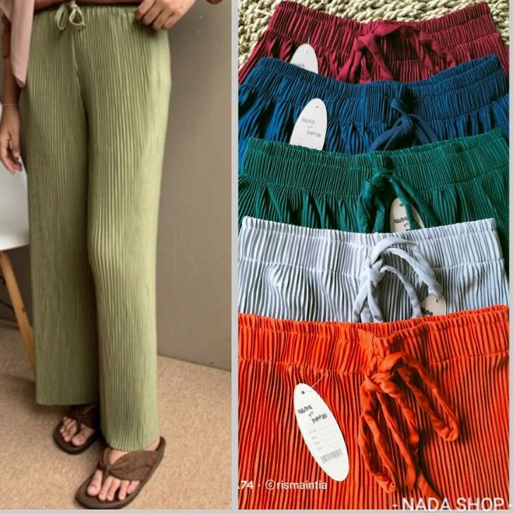 Stok Terbatas Celana Plisket Kulot Plisket Lidi Tali Hyget Termurah