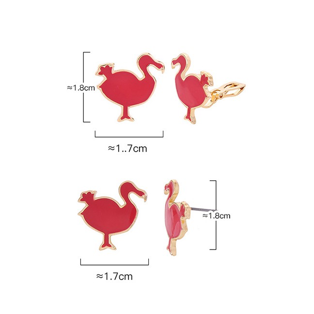 LRC Anting Jepit  Dan Tusuk Fashion Ear Clip Red Flamingo Drip Earrings F94113