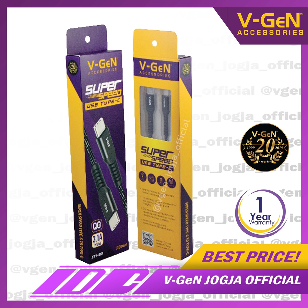 Kabel Type-C V-Gen CT1-20 Type-C to Type-C Fast Charging 3,1A