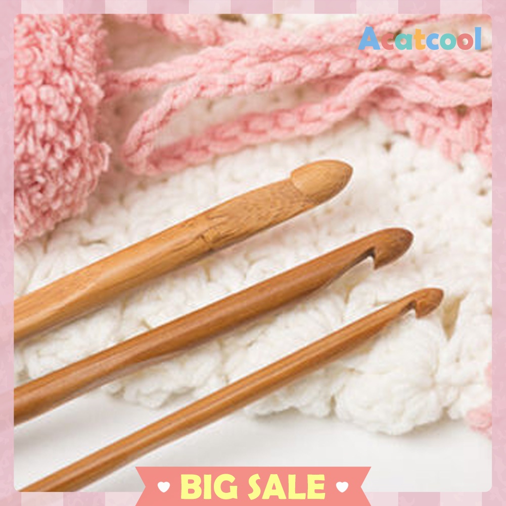 12-Size Bamboo Handle Crochet Hook Knit Weave Yarn Craft Knitting Needle