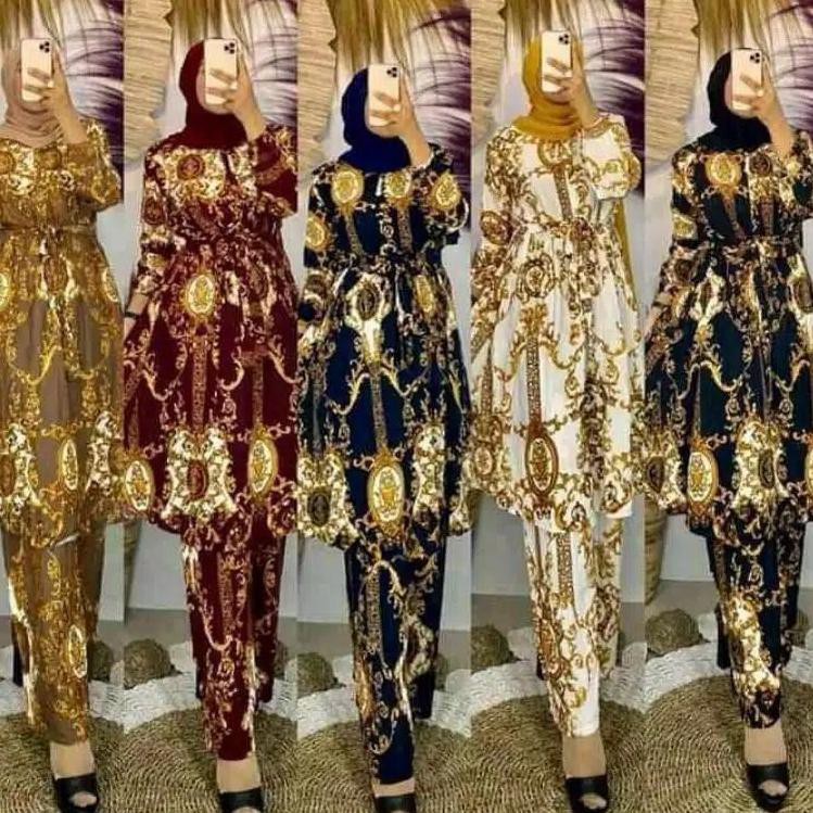 80W setelan katun rayon gamis sultan viscos viscose one set setcel  jumbo busui resleting depan☆ (Re