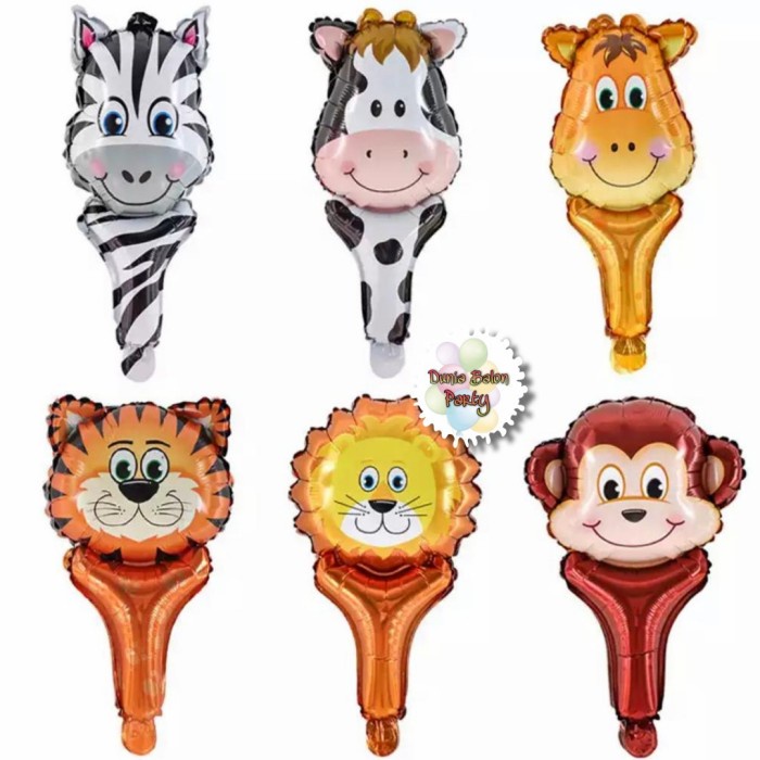 Balon Foil Pentungan Animal Head / Balon Tongkat Kepala Hewan