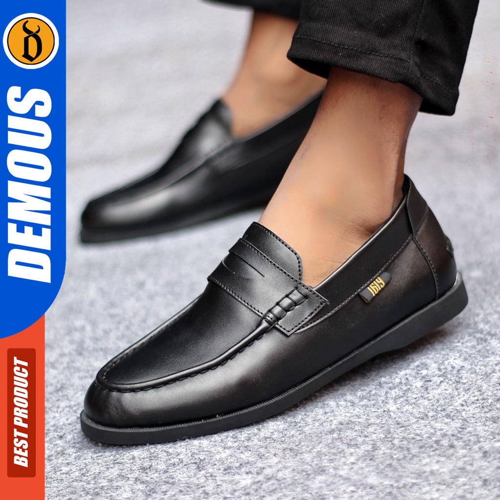 Sepatu Slip On Pria Sepatu Casual Pria Kulit Pu Kerja Kantor Kuliah Kondangan Sepatu Slop Pria Sepatu Hitam Pria DEMOUS PENNY