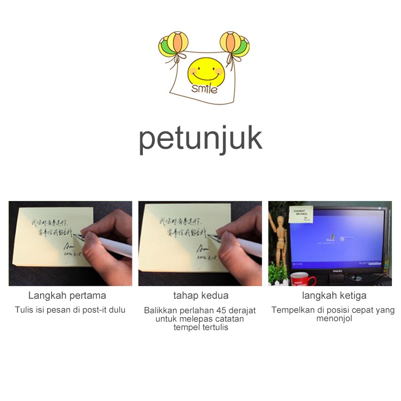 INS 50 Lembar/Set Sticky Notes Transparan Label Stickers PET Tahan air dan halus  Kertas Memo Sticky Note /Anti Air Untuk Sekolah / Kantor