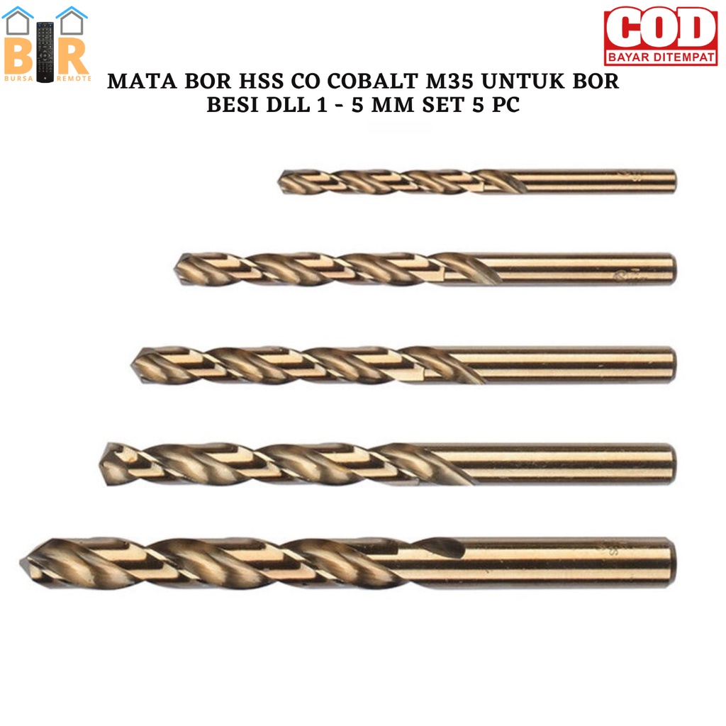 SET 5pcs Mata Bor HSS Co M35 Kobalt Twist mata Bor untuk Logam Baja Besi Aluminium Alat Baja  1 - 5 MM