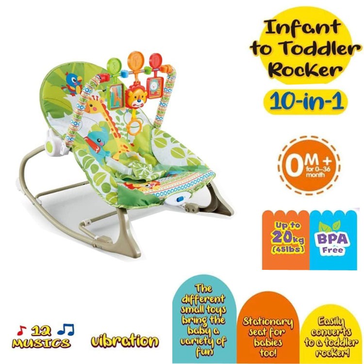 READY GOJEK Bouncer Kursi Goyang Manual Bayi Space Baby Sugar Baby Mastela 10in1-Green GiraffeBouncer