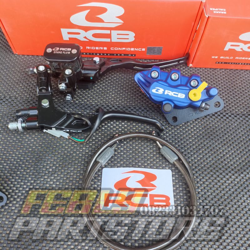 KALIPER RCB BLUE S SERIES 2P SET MASTER REM RCB KOTAK E3 KOPLING RCB  E2 SELANG REM RCB 90CM TITANIU