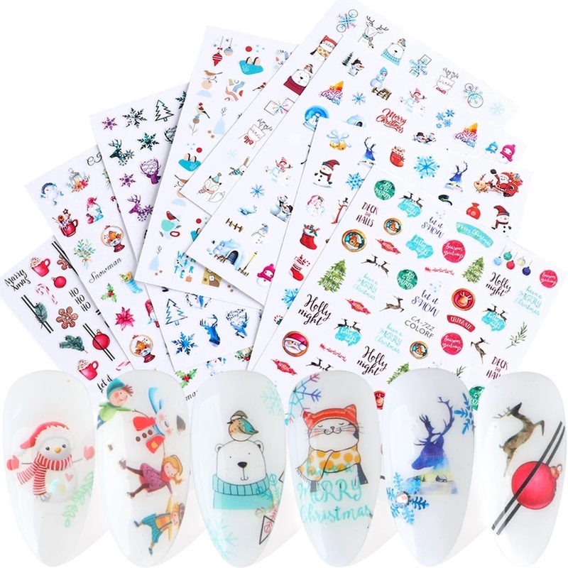 [Harga Grosir]Stiker Kuku 3D Motif Natal / Rusa / Snowflake Untuk Dekorasi Nail Art / Manicure/Hot Sale