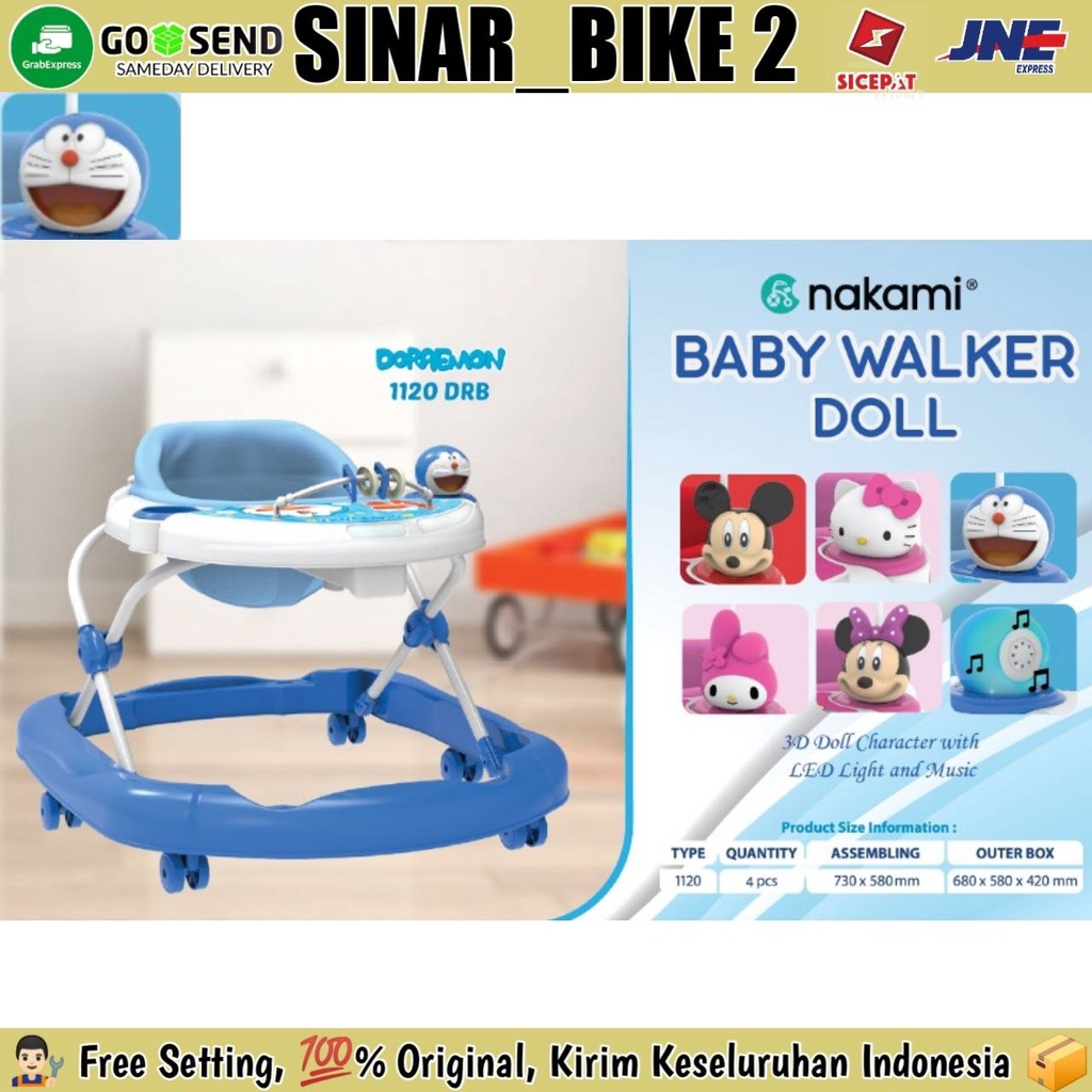 Baby Walker NAKAMI DOLL Karakter Kartun Musik dan Lampu LED