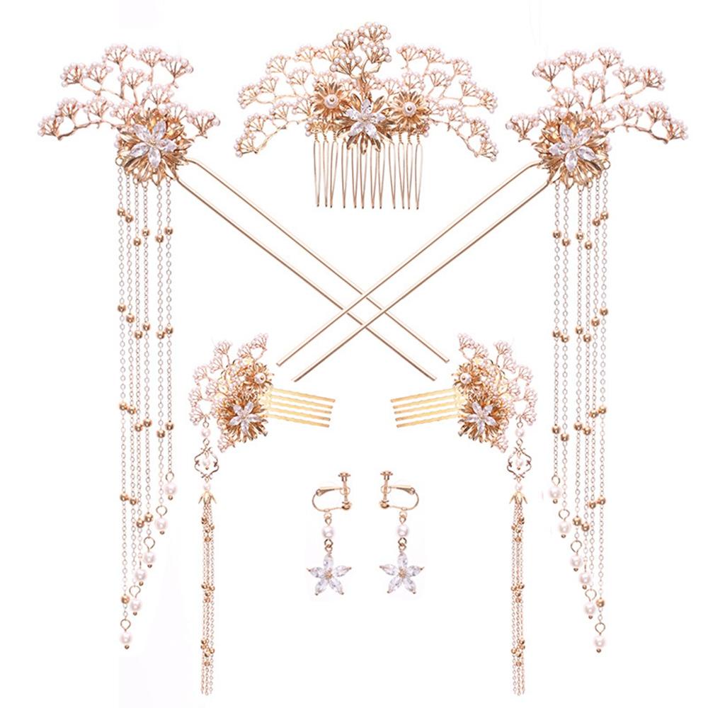 Mxbeauty Set Jepit Rambut + Anting Tusuk Gaya Cina Aksen Mutiara + Kristal Untuk Perhiasan Wanita