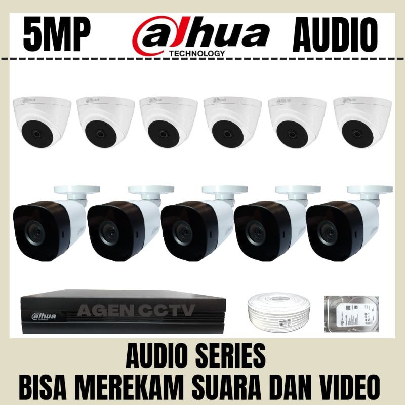 PAKET CCTV DAHUA 5MP 16 CHANNEL 11 KAMERA AUDIO BISA MEREKAM SUARA DAN VIDEO