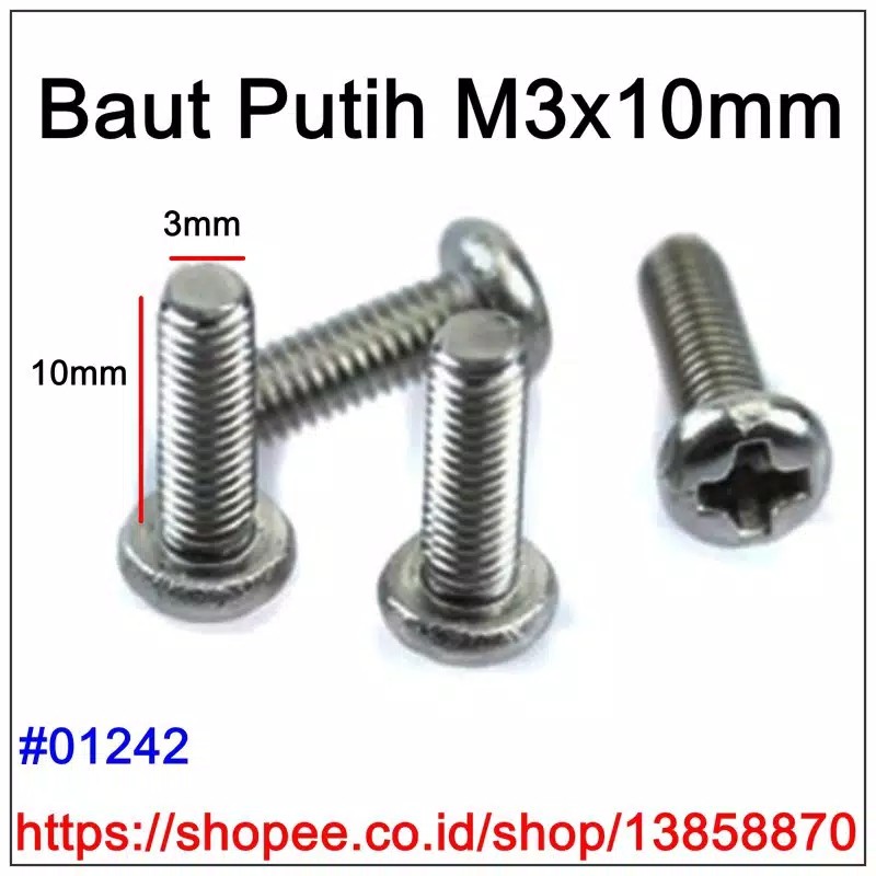 10 Pcs Baut M3x10mm Sekrup Putih Baut Mur Baut Spacer Pcb 3 X 10mm Screw